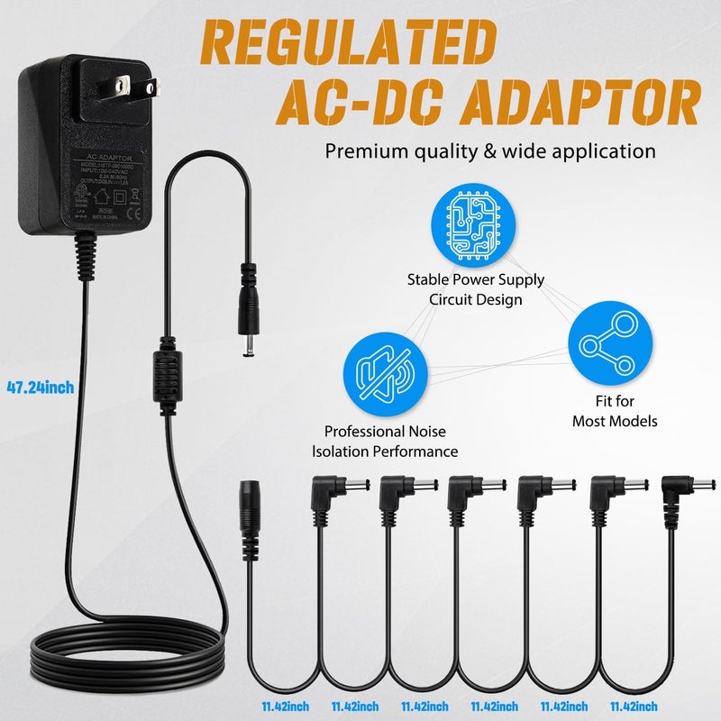 STRICH SPA-10 Guitar Pedal Power Supply Adapter (1000mA -1A) AC DC 9V, Compatible for Guitar Pedal Bass Effect Pedal Board (Tip Negative), 6 Way Daisy Chain Cables - Image 3